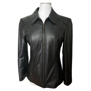Vintage Black Leather Jacket full brass zip size Small